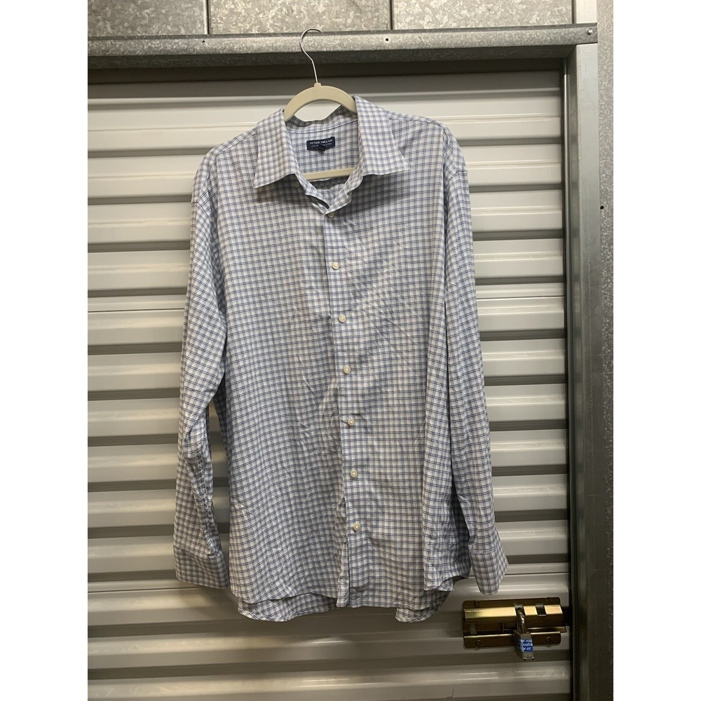 Peter Millar Mens Crown Crafted Sport Shirt Button Up Blue Green Plaid 2XL